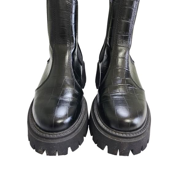 Schuh Womens Avelina Leather Chunky Chelsea Boots Size US 9 Black Croc Leather - Picture 5 of 15